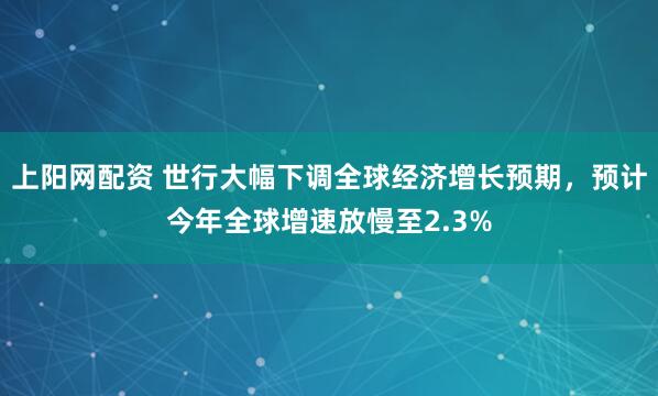 上阳网配资 世行大幅下调全球经济增长预期，预计今年全球增速放慢至2.3%